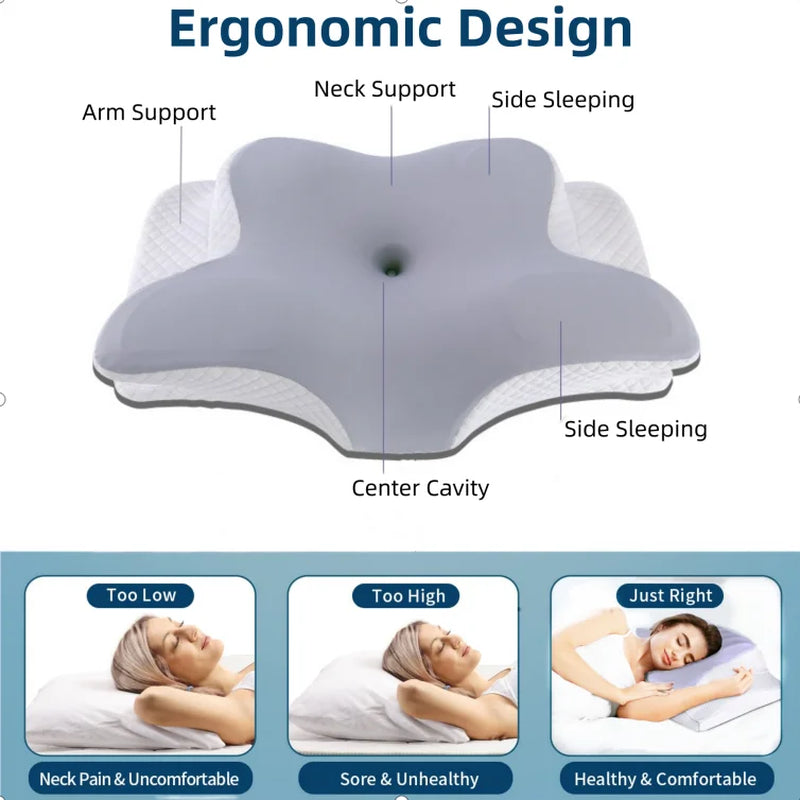 Cervical Memory Foam Pillow Soft for Neck Pain Relief Side Back & Stomach Sleepers, Contour Bed Pillow